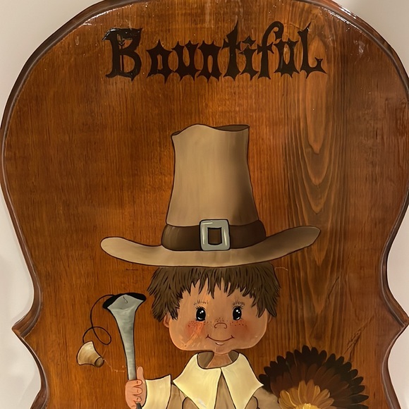 Adorable Hand Painted Vintage Thanksgiving Plaque - Picture 3 of 6